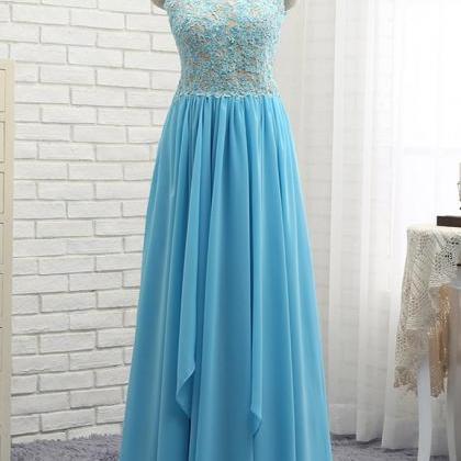 Blue Halter Lace Applique Charming Evening Dress,..