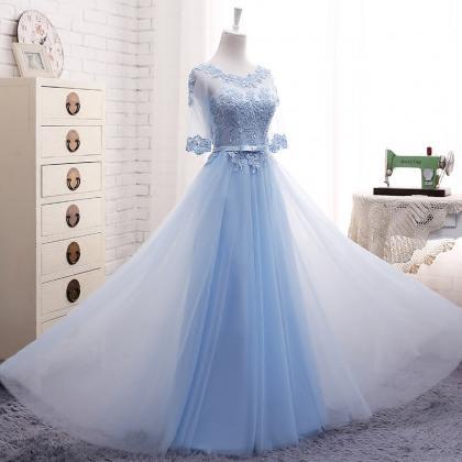 Light Blue Simple Tulle Bridesmaid Dress,..