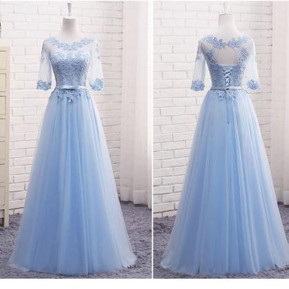 Light Blue Simple Tulle Bridesmaid Dress,..