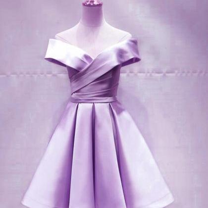 Light Purple Off Shoulder Satin Formal Dress, Cute..