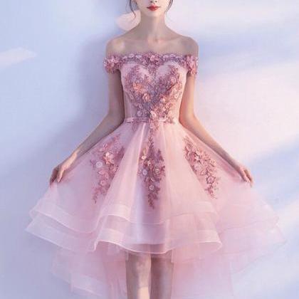 Pink High Low Tulle Lace Applique Formal Dress,..