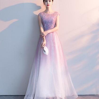 Gradient Light Purple Tulle With Sequins Long..
