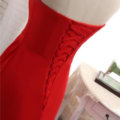 Red Sweetheart Chiffon Slit Long Formal Gown, Red..