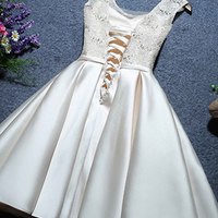 Cute Ivory Satin And Lace Round Neckline Lace-up..