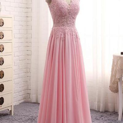 Pink Chiffon And Lace Applique Long Handmade..