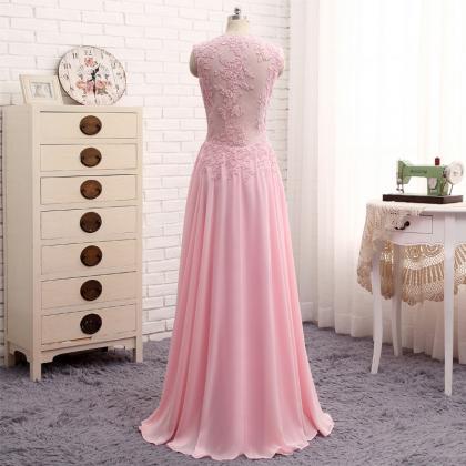 Pink Chiffon And Lace Applique Long Handmade..