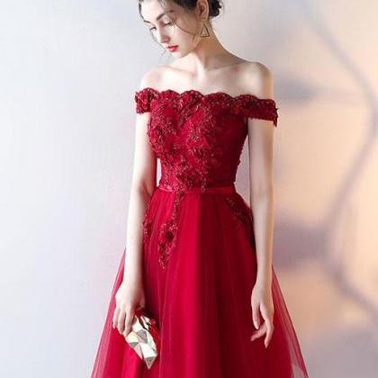 Charming Tulle Wine Red Applique Party Dress,..