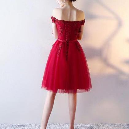 Charming Tulle Wine Red Applique Party Dress,..
