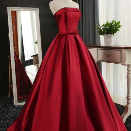 Dark Red Satin Long Prom Dress 2019, Red Formal..