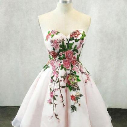Light Pink Organza Floral Sweetheart Party Dress,..