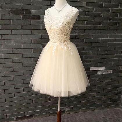 Champagne Tulle Applique With Beaded Cute Party..