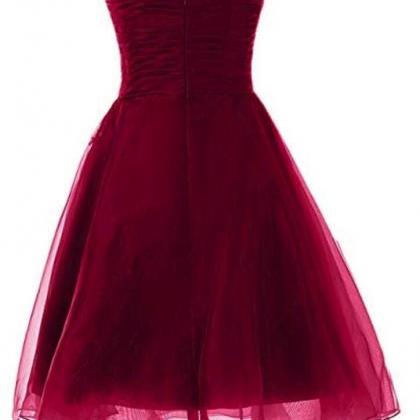 Adorable Wine Red Organza Short Party Dress, Cute..