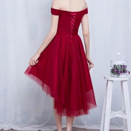 Stylish High Low Party Dress, Charming Tulle Wine..