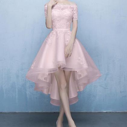 Pink Lovely High Low Formal Dress, Pink Homecoming..
