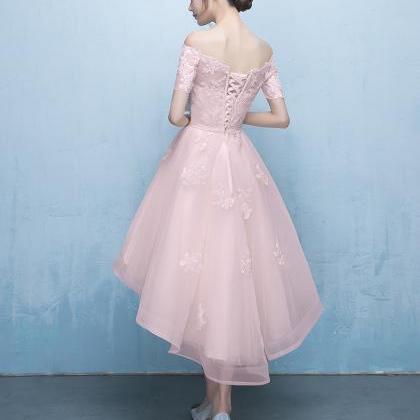 Pink Lovely High Low Formal Dress, Pink Homecoming..