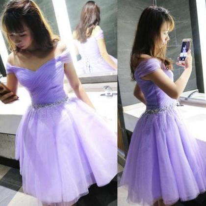 Beautiful Lavender Beaded Waist Cute Tulle Party..