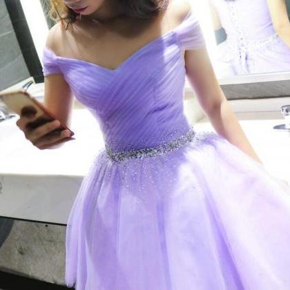 Beautiful Lavender Beaded Waist Cute Tulle Party..