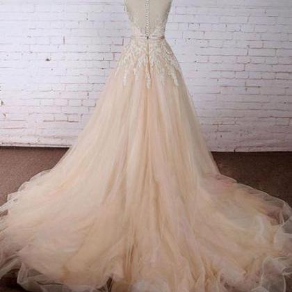 Beautiful Champagne And Tulle Straps Floor Length..