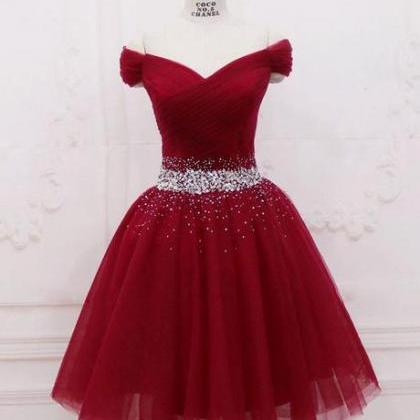 Beautiful Wine Red Tulle Knee Length Formal Dress,..