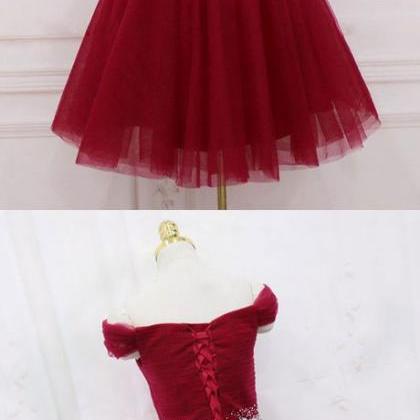 Beautiful Wine Red Tulle Knee Length Formal Dress,..
