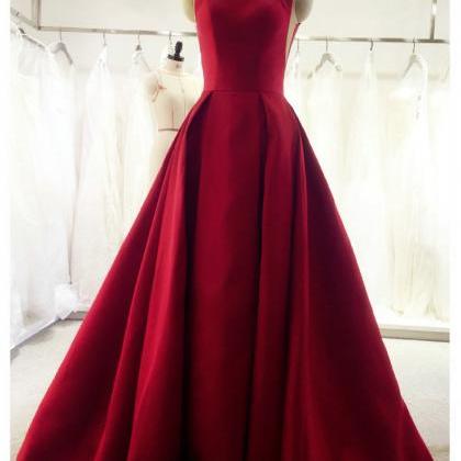 Red Satin Backless Long Formal Dress 2019,..