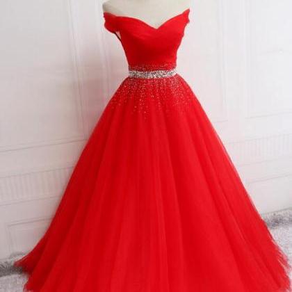 Red Off Shoulder Party Gown 2019, Red Formal Dress..