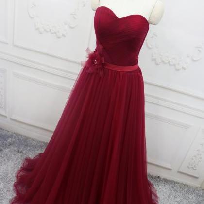 Gorgeous Wine Red Tulle Bridesmaid Dress, Long..