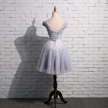 Grey Tulle Short Prom Dress 2019, Lovely Tulle..