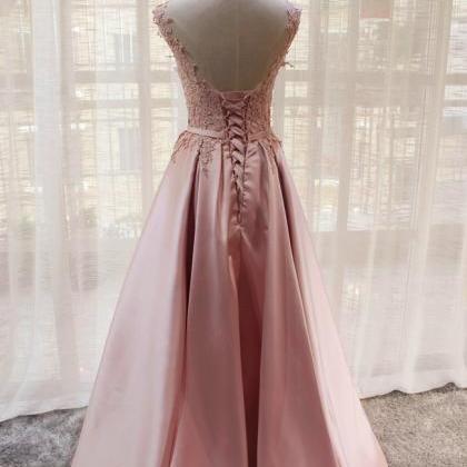 Pink Satin A-line Floor Length With Bow, Satin And..