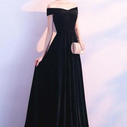 Black Bridesmaid Dress, Velvet Off Shoulder Long..