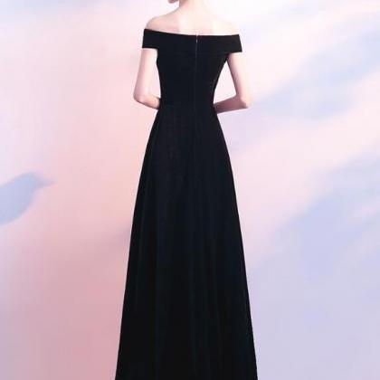 Black Bridesmaid Dress, Velvet Off Shoulder Long..