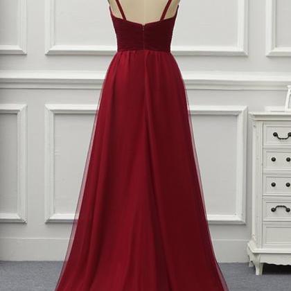 Lovely Wine Red Straps Tulle High Low Party Dress..