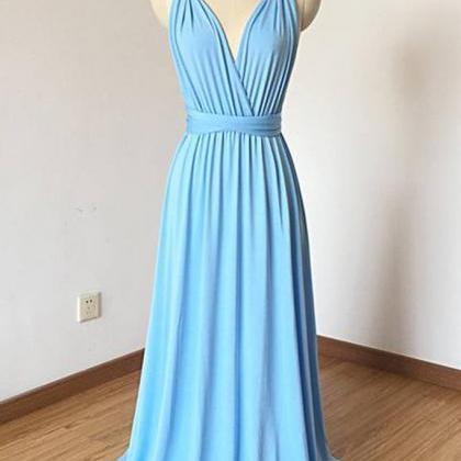 Beautiful Blue Bridesmaid Dress Cross Back Long..