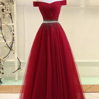 Elegant Beaded Tulle A-line Handmade Formal Dress,..