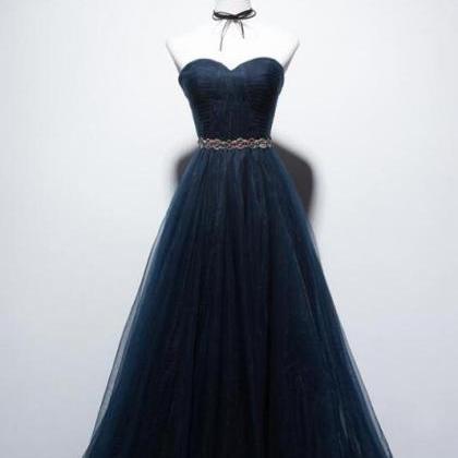 Beautiful Navy Blue Tulle Charming Formal Gown,..