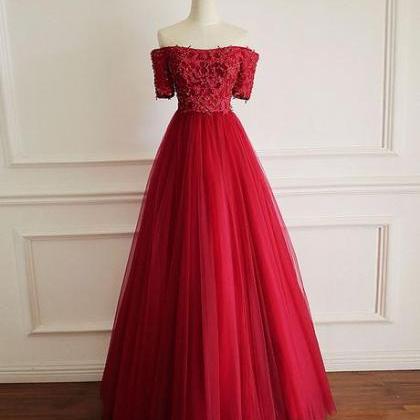 Beautiful Red Tulle Long Party Dress 2019, Red..