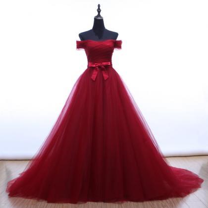 Wine Red Tulle Sweetheart Long Party Gown, Tulle..