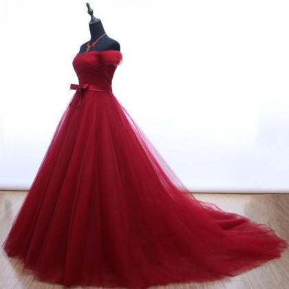 Wine Red Tulle Sweetheart Long Party Gown, Tulle..