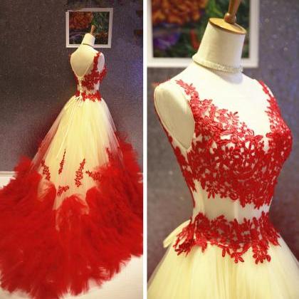 Beautiful Tulle With Red Lace Formal Gown,..
