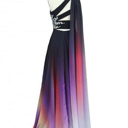 Charming One Shoulder Gradient Long Party Gown,..