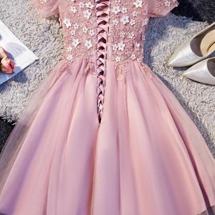 Cute Pink Tulle Short Dress, Tulle Party Dress..