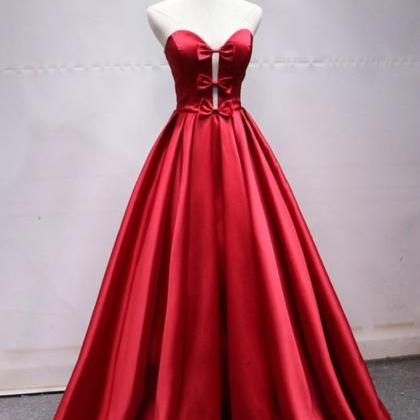 Charming Red Long Party Dress, Satin Long Formal..