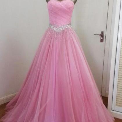 Pink Beaded Cute Party Dress, Sweet Pink Tulle..