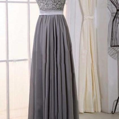 Lovely Grey Lace And Chiffon Cap Sleeves Formal..
