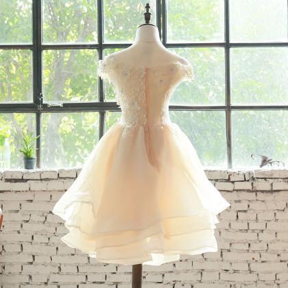 Cute Champagne Layers Short Homecoming Dress,..