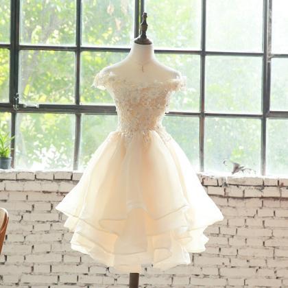 Cute Champagne Layers Short Homecoming Dress,..