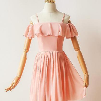 Cute Pink Chiffon Knee Length Women Dress In..