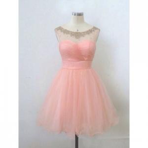 Cute Transparent Pearl Pink Ball Gown Round..