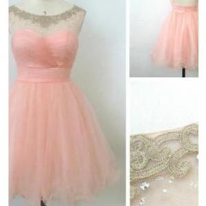 Cute Transparent Pearl Pink Ball Gown Round..