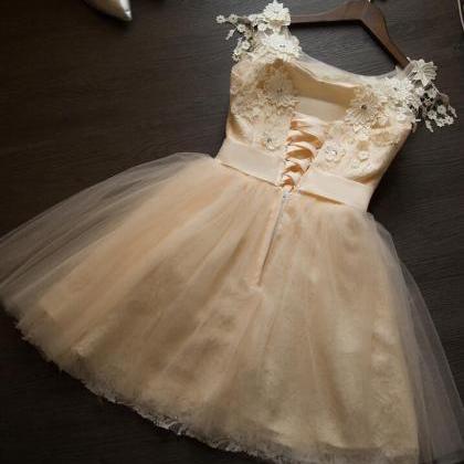 Lovely Champagne Tulle And Lace Short Formal Dress..